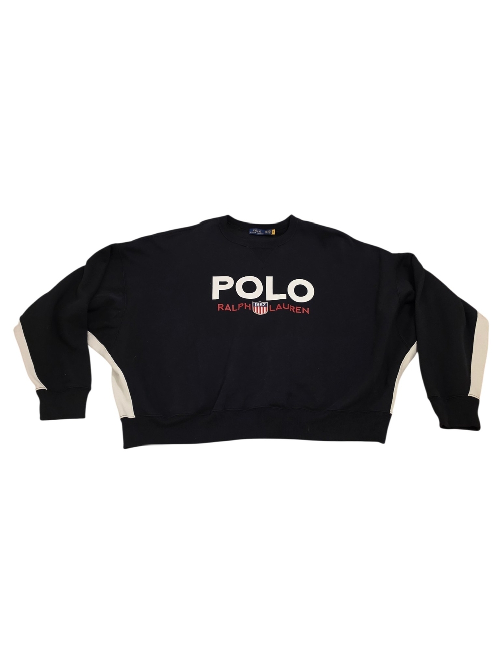 Ralph Lauren Black Crewneck Sweater with Cream Panels